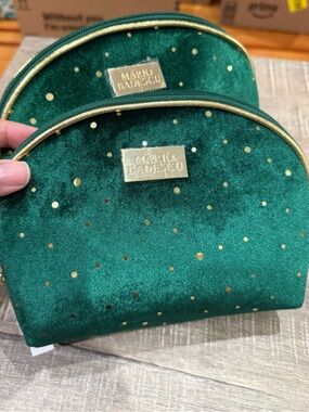 Mario Badescu Green Velvet Cosmetic Makeup Bag with Gold Dots (2 available)